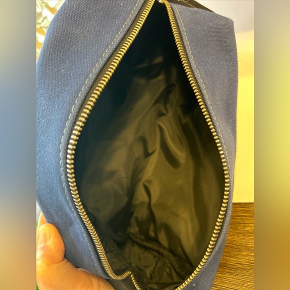 F H Wadsworth men’s toiletry bag blue canvas black leather Travel Bag 10”x4.5” - Picture 7 of 8